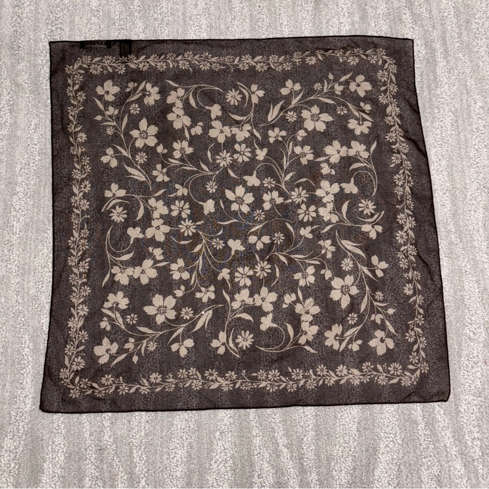 VTG Express Brown Floral Square Scarf Made In Italy Polyester Boho Y2K Fairy